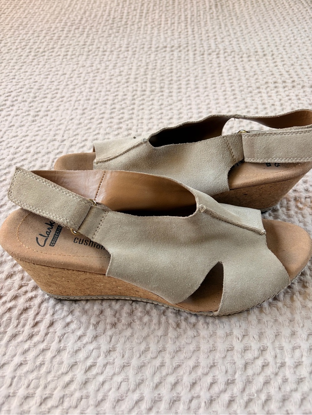 Clarks Beige Suede Slingback Wedge Sandals